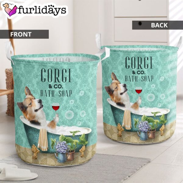 Corgi And Bath Soap Laundry Basket – Dog Laundry Basket – Christmas Gift For Her – Home Decor