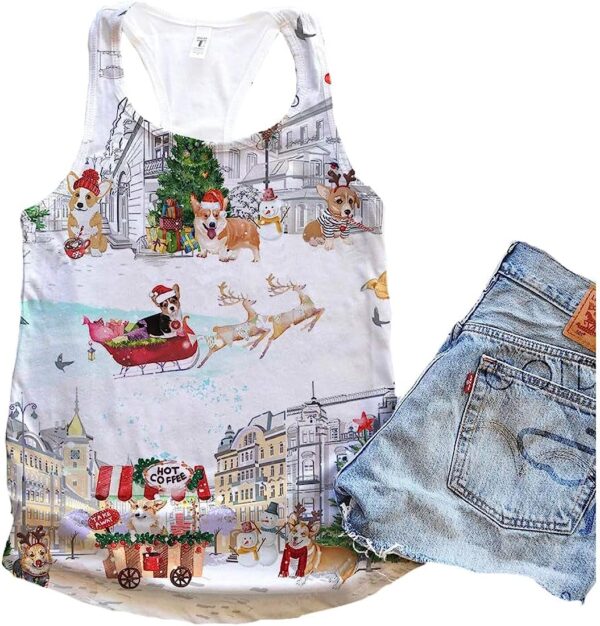 Corgi Dog Christmas In The City Tank Top – Summer Casual Tank Tops For Women – Gift For Young Adults