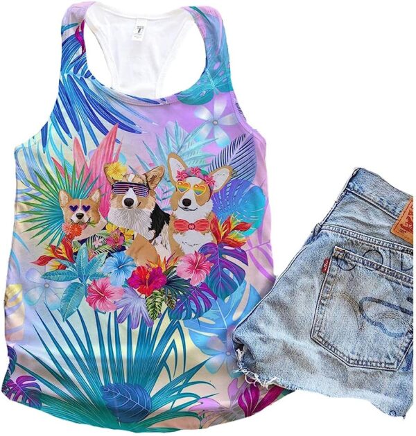 Corgi Dog Neon Tropical Tank Top – Summer Casual Tank Tops For Women – Gift For Young Adults