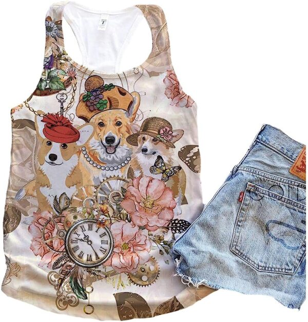 Corgi Dog Timeless Flower Vintage Tank Top – Summer Casual Tank Tops For Women – Gift For Young Adults