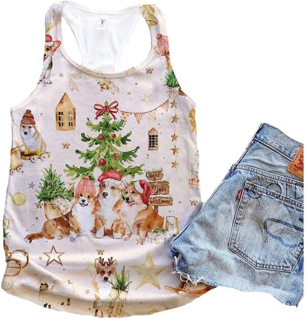 Corgi Dog Warm Vintage Christmas Tank Top – Summer Casual Tank Tops For Women – Gift For Young Adults