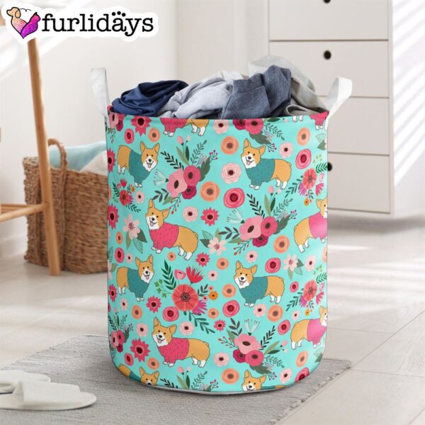 Corgi Flower Laundry Basket – Dog Laundry Basket – Christmas Gift For Her – Home Decor