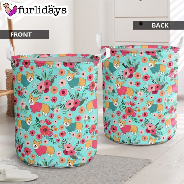 Corgi Flower Laundry Basket – Dog Laundry Basket – Christmas Gift For Her – Home Decor