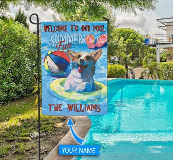 Corgi Personalized  Flag For Pools – Custom Dog Garden Flags – Dog Flags Outdoor