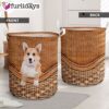 Corgi Rattan Texture Laundry Basket – Dog Laundry Basket – Christmas Gift For Her – Home Decor