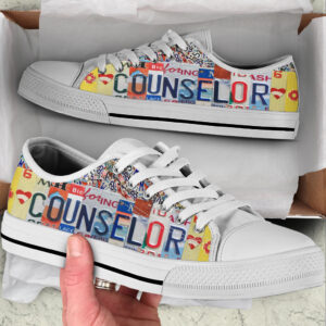 Counselor License Plates Low Top Shoes Best Gift For Teacher School Shoes Malalan 1