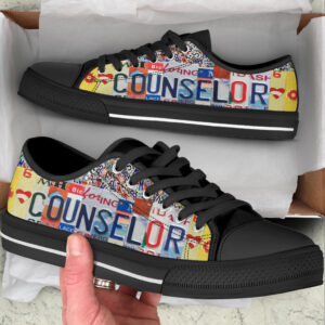 Counselor License Plates Low Top Shoes Best Gift For Teacher School Shoes Malalan 2