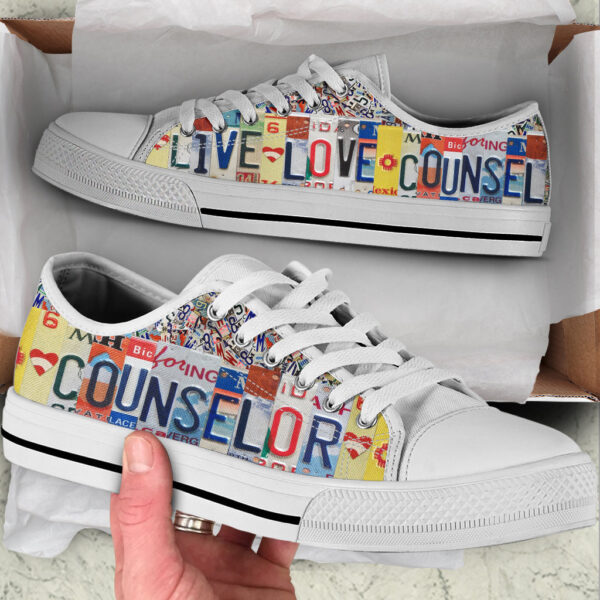 Counselor Live Love Counsel License Plates Low Top Shoes – Best Gift For Teacher, School Shoes Malalan