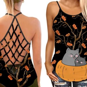 Couple Cat In Pumpkin Fall Open Back Camisole Tank Top Fitness Shirt For Women Exercise Shirt 1 zuvfjn