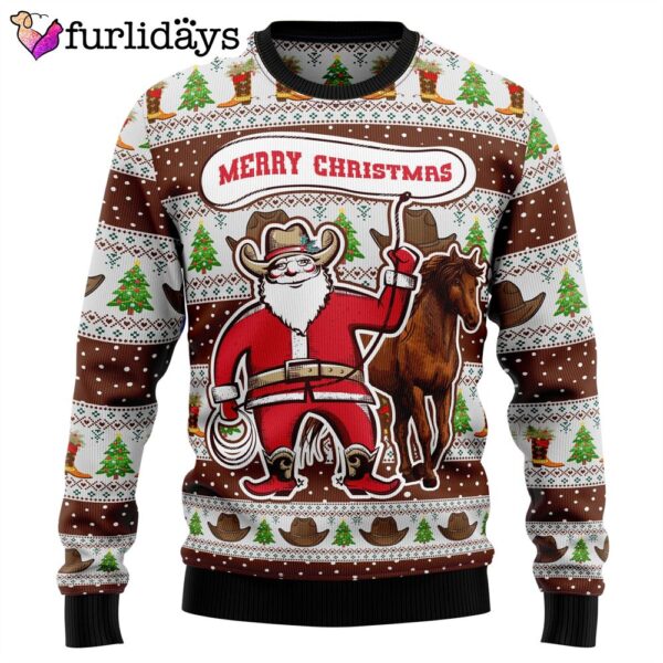 Cowboy Santa Claus Ugly Christmas Sweater – Xmas Gifts For Dog Lovers – Gift For Christmas