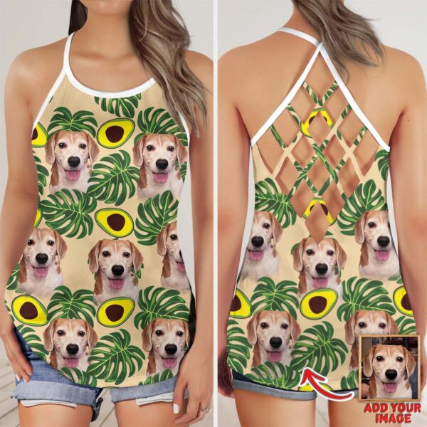 Custom Avocado & Leaves Pattern Criss Cross Tank Top – Women Hollow Camisole – Gift For Dog Lover