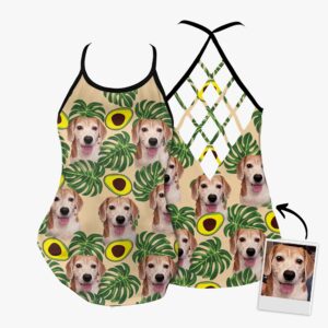Custom Avocado Leaves Pattern Criss Cross Tank Top Women Hollow Camisole Gift For Dog Lover 2 tjpiig