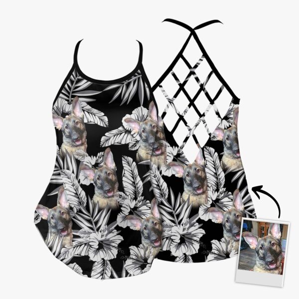 Custom Flowers Pattern Criss Cross Tank Top – Women Hollow Camisole – Gift For Dog Lover