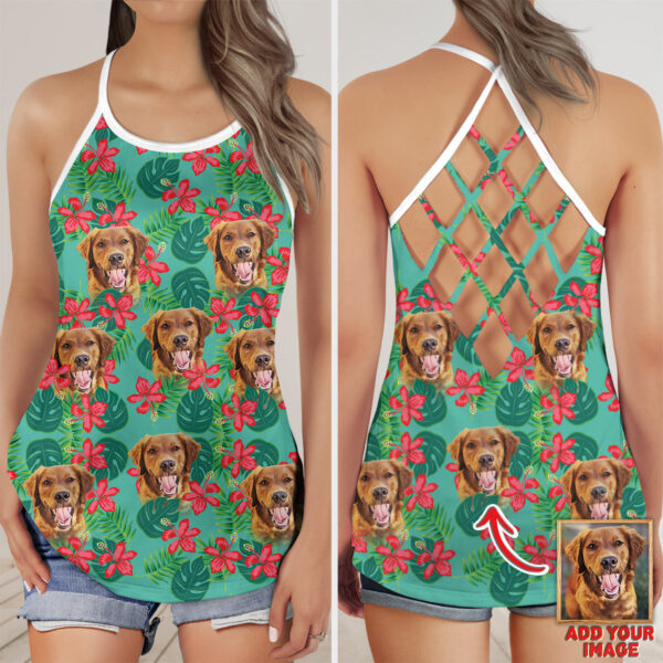 Custom Leaves & Flowers Pattern Mint Criss Cross Tank Top – Women Hollow Camisole – Gift For Dog Lover