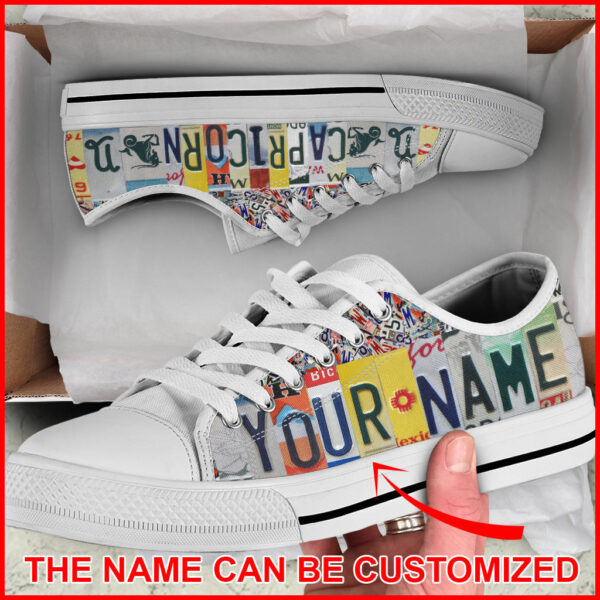 Custom Name Capricorn License Plates Low Top – Lowtop Casual Shoes Gift For Adults –  Walking Shoes Men Women