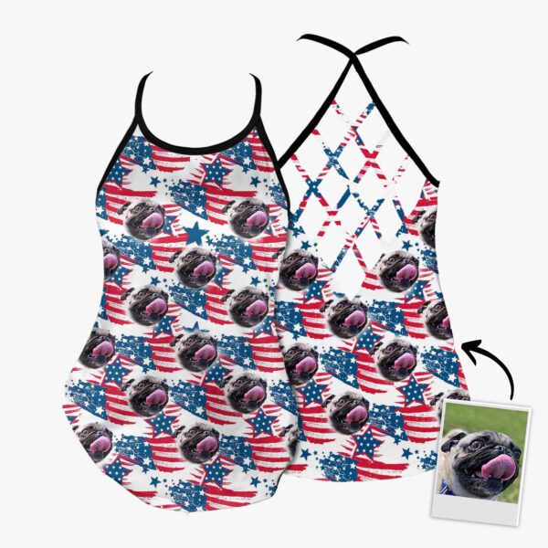 Custom Red & Blue Pattern Criss Cross Tank Top – Women Hollow Camisole – Gift For Dog Lover
