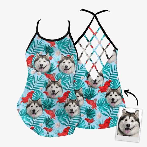 Custom Red Flower Criss Cross Open Back Tank Top – Women Hollow Camisole – Gift For Dog Lover