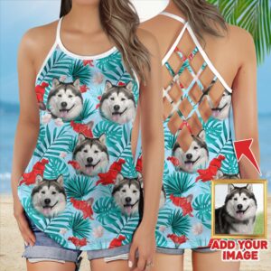Custom Red Flower Criss Cross Open Back Tank Top Women Hollow Camisole Gift For Dog Lover 2 xhbgw1