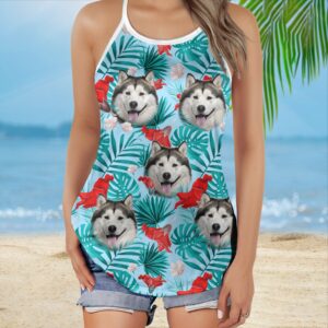 Custom Red Flower Criss Cross Open Back Tank Top Women Hollow Camisole Gift For Dog Lover 3 mnnlup