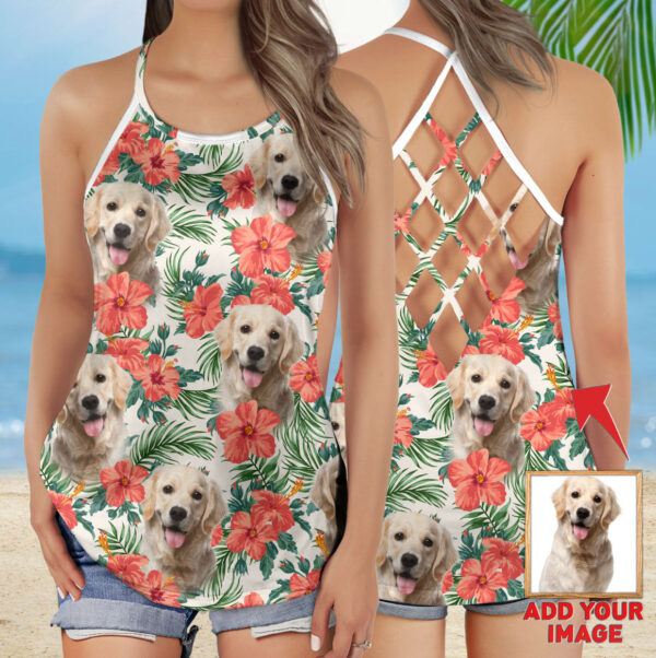 Custom Summer Red Flower Leave Criss Cross Open Back Tank Top – Women Hollow Camisole – Gift For Dog Lover