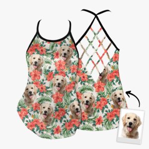 Custom Summer Red Flower Leave Criss Cross Open Back Tank Top Women Hollow Camisole Gift For Dog Lover 2 xpkiky