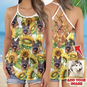 Custom Sunflower Criss Cross Open Back Tank Top Women Hollow Camisole Gift For Dog Lover 1 ix1hj1