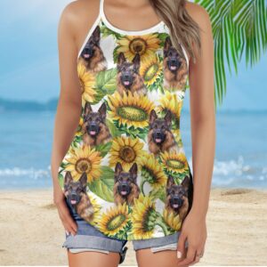 Custom Sunflower Criss Cross Open Back Tank Top Women Hollow Camisole Gift For Dog Lover 3 jjbfgb