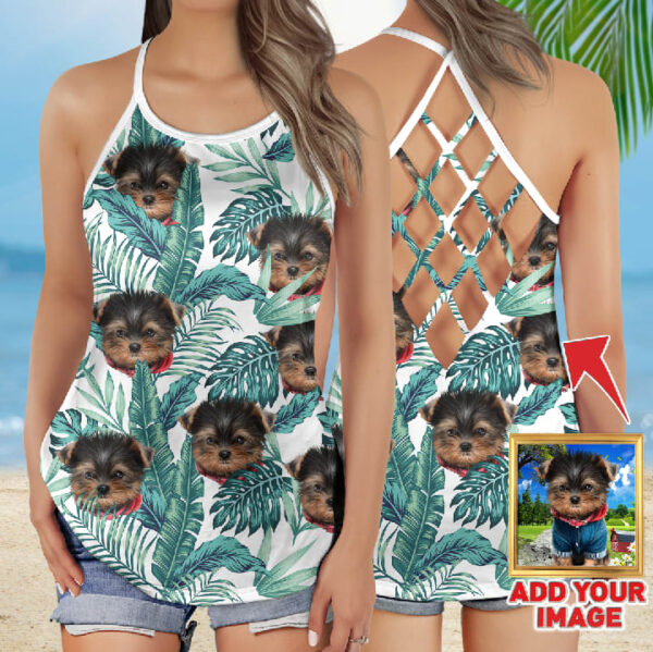 Custom Tropical Criss Cross Open Back Tank Top – Women Hollow Camisole – Gift For Dog Lover