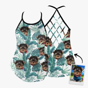 Custom Tropical Criss Cross Open Back Tank Top Women Hollow Camisole Gift For Dog Lover 2 s72mls