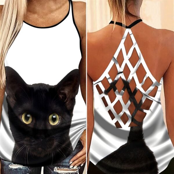 Cute Animal Black Cat Amazing Open Back Camisole Tank Top – Fitness Shirt For Women – Exercise Shirt