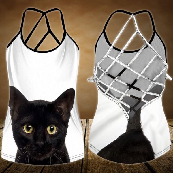 Cute Animal Black Cat Amazing Open Back Camisole Tank Top – Fitness Shirt For Women – Exercise Shirt