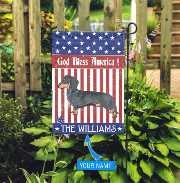 Dachshund Black God Bless America Personalized Flag – Garden Dog Flag – Personalized Dog Garden Flags