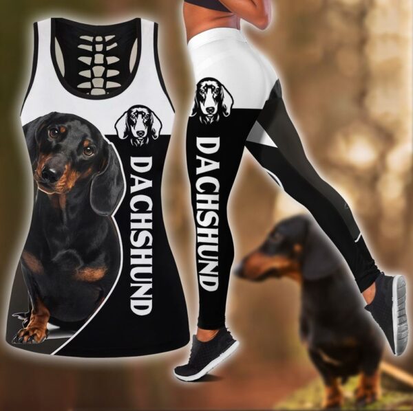 Dachshund Black Sport Hollow Tanktop Legging Set Outfit – Casual Workout Sets – Dog Lovers Gifts For Him Or Her
