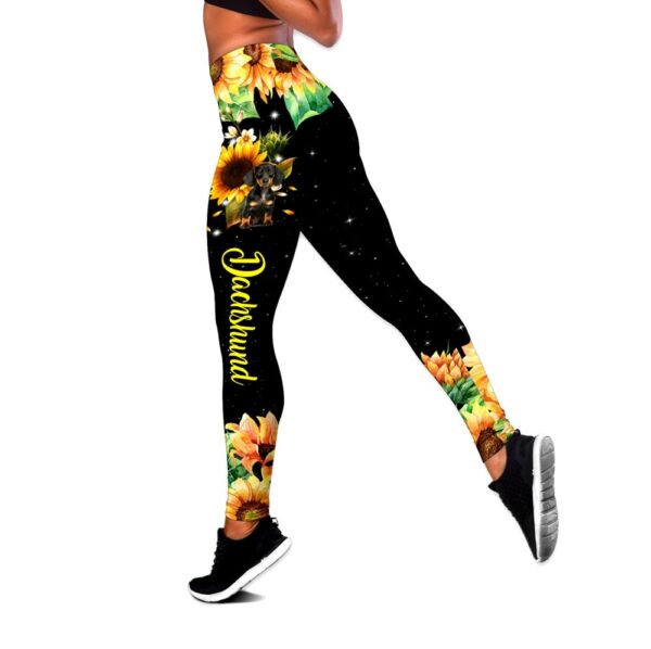 Dachshund Black Sunflower Hollow Tanktop Legging Set Outfit – Casual Workout Sets – Dog Lovers Gifts For Him Or Her
