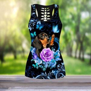 Dachshund Butterfly With Rose Hollow Tanktop Legging Set Outfit Casual Workout Sets Dog Lovers Gifts For Him Or Her 2 yoo4ak