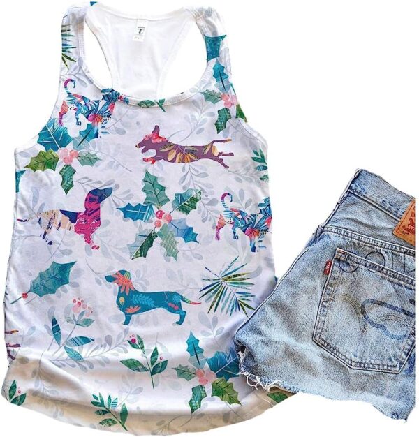 Dachshund Dog Colorful Floral Tank Top – Summer Casual Tank Tops For Women – Gift For Young Adults