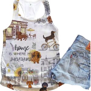 Dachshund Dog Home Urban Sunflower Tank Top Summer Casual Tank Tops For Women Gift For Young Adults 1 hnxnzq