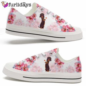 Dachshund Flowers Watercolor Low Top Shoes…