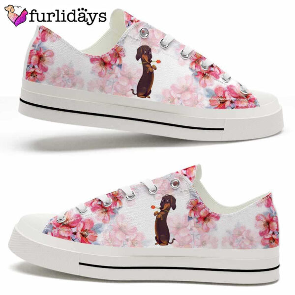 Dachshund Flowers Watercolor Low Top Shoes  – Happy International Dog Day Canvas Sneaker – Owners Gift Dog Breeders
