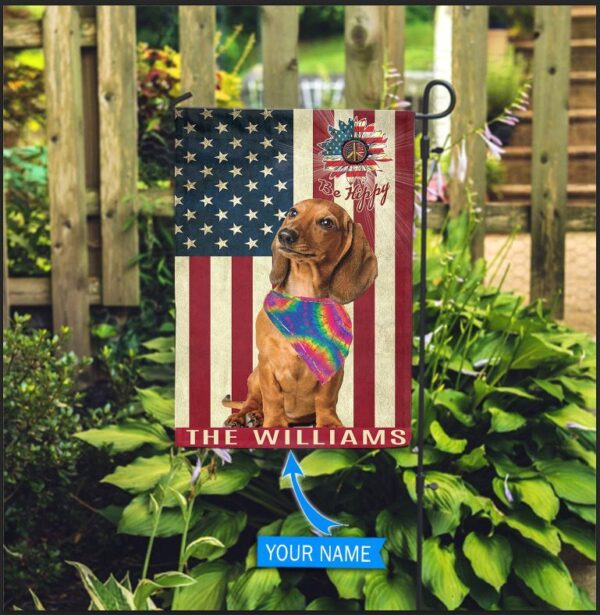 Dachshund Hippie Personalized House Flag – Custom Dog Garden Flags – Dog Flags Outdoor