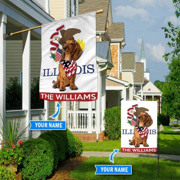 Dachshund Illinois Personalized Garden Flag – Custom Dog Garden Flags – Dog Flags Outdoor