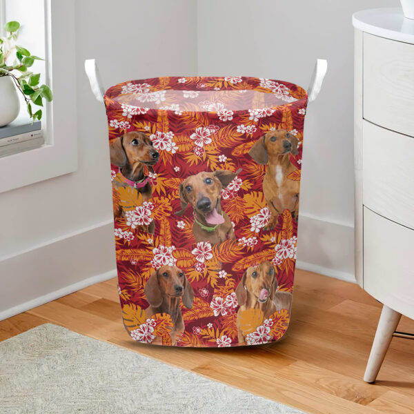 Dachshund In Seamless Tropical Floral With Palm Leaves Laundry Basket – Dog Laundry Basket – Christmas Gift For Her