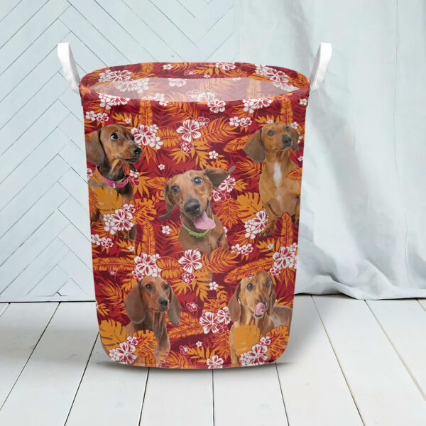 Dachshund In Seamless Tropical Floral With Palm Leaves Laundry Basket – Dog Laundry Basket – Christmas Gift For Her