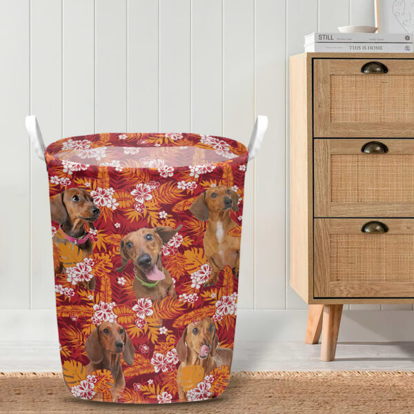 Dachshund In Seamless Tropical Floral With Palm Leaves Laundry Basket – Dog Laundry Basket – Christmas Gift For Her