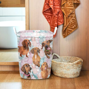 Dachshund In Summer Tropical With Leaf Seamless Laundry Basket Dog Laundry Basket Christmas Gift For Her Home Decor 1