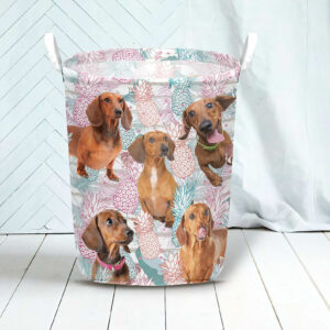Dachshund In Summer Tropical With Leaf Seamless Laundry Basket Dog Laundry Basket Christmas Gift For Her Home Decor 3