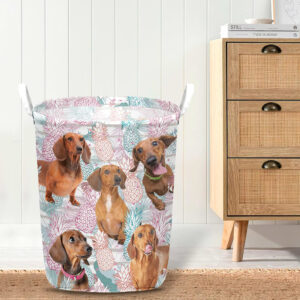 Dachshund In Summer Tropical With Leaf Seamless Laundry Basket Dog Laundry Basket Christmas Gift For Her Home Decor 4