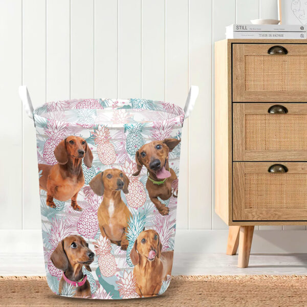 Dachshund In Summer Tropical With Leaf Seamless Laundry Basket – Dog Laundry Basket – Christmas Gift For Her – Home Decor