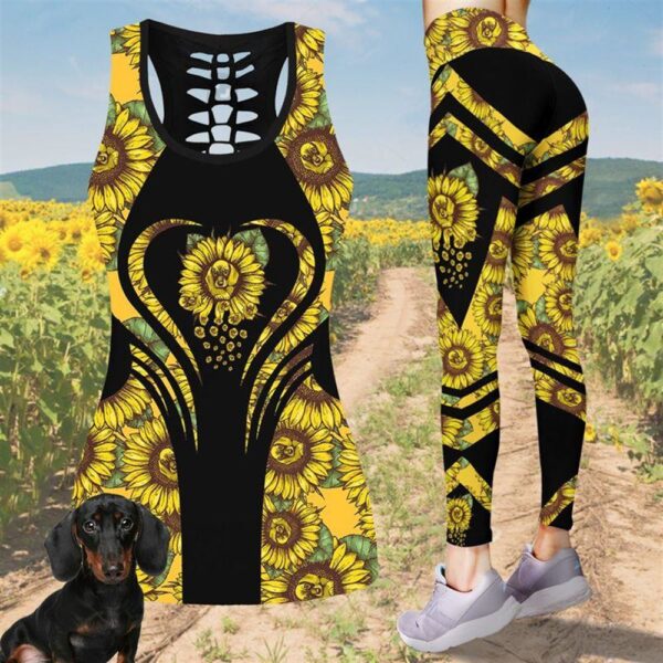 Dachshund In Sunflower Hollow Tanktop Legging Set Outfit – Casual Workout Sets – Dog Lovers Gifts For Him Or Her