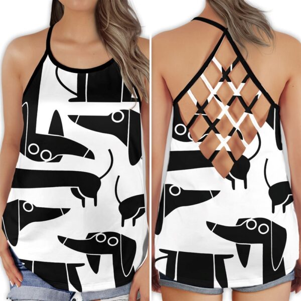Dachshund Love Summer Black Style Criss Cross Open Back Tank Top – Workout Shirts – Gift For Dog Lovers